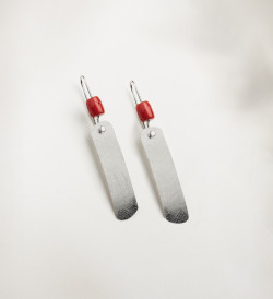 Silver and coral earrings Posidònia 60mm