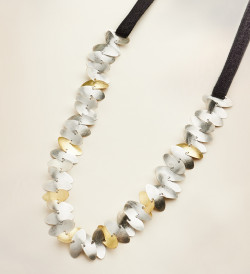 18k gold and silver necklace Samoa with ribbon 80cm adjustable